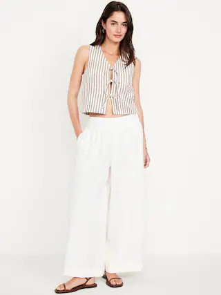Mid-Rise Linen-Blend Super Wide-Leg Palazzo Pants | Old Navy (CA)