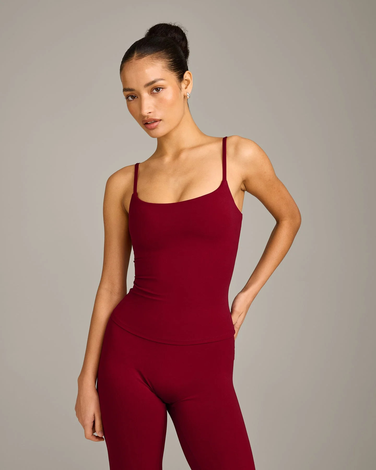 SoftMotion™ Strappy Vest with Built in Bra Shelf with Grey Logo 
 Ruby Red | Oner Active (UK / US)