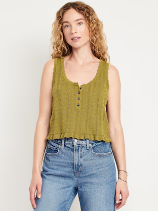 Sleeveless Pointelle Cropped Henley Top | Old Navy (US)