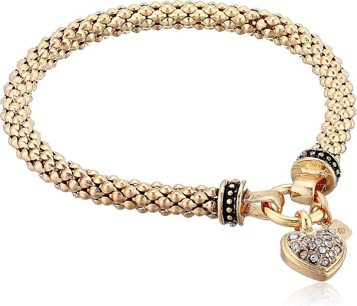 NINE WEST Women's Boxed Bracelet Pave Heart Stretch, Gold/Crystal | Amazon (US)