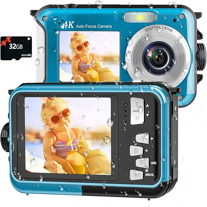 4K Underwater Camera 16FT Waterproof Camera with 32GB Card 64MP Autofocus Dual-Screen Selfie Unde... | Amazon (US)
