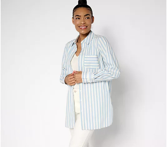Martha Stewart Signature Petite Woven Button-Front Tunic Shirt | QVC