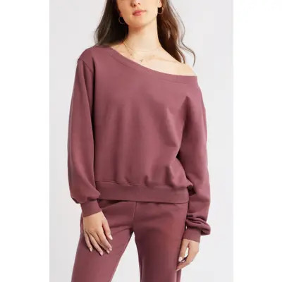 BP. Off the Shoulder Fleece Sweatshirt in Black Jet at Nordstrom, Size X-Large | Nordstrom