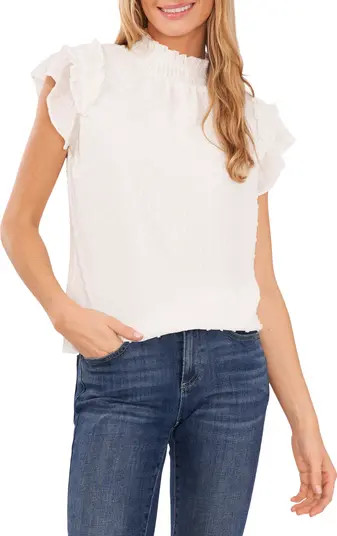Clip Dot Ruffle Mock Neck Crepe Top | Nordstrom