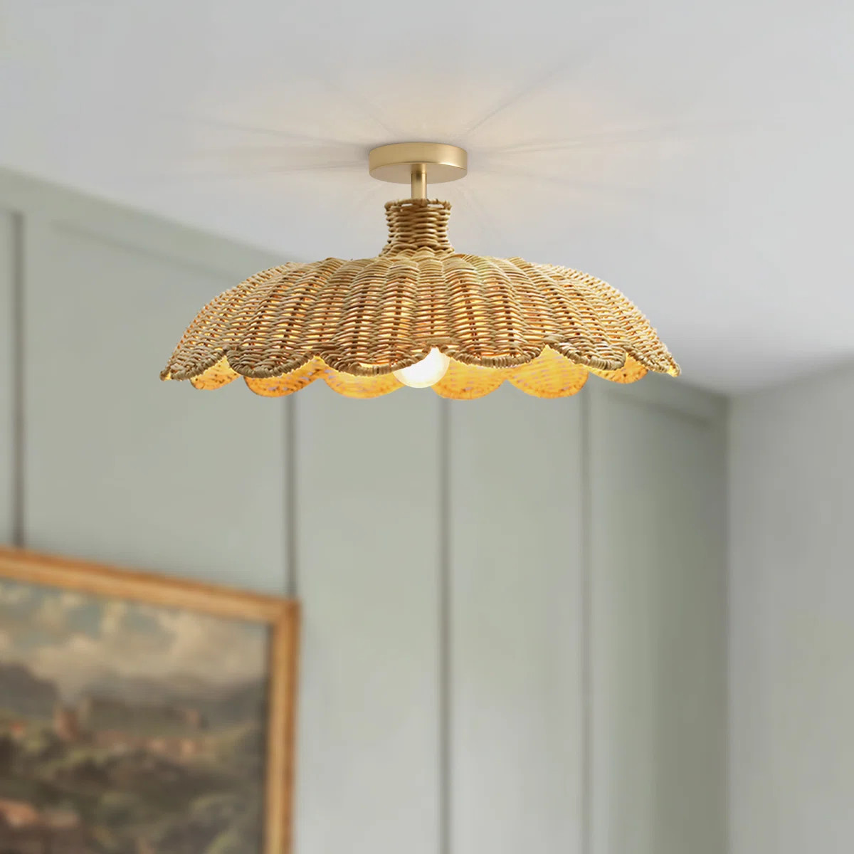 Aurelia Rattan Flush Mount – Rattan & Natural Dome 1-Light Semi Flush Mount Handwoven Adjustabl... | Wayfair North America