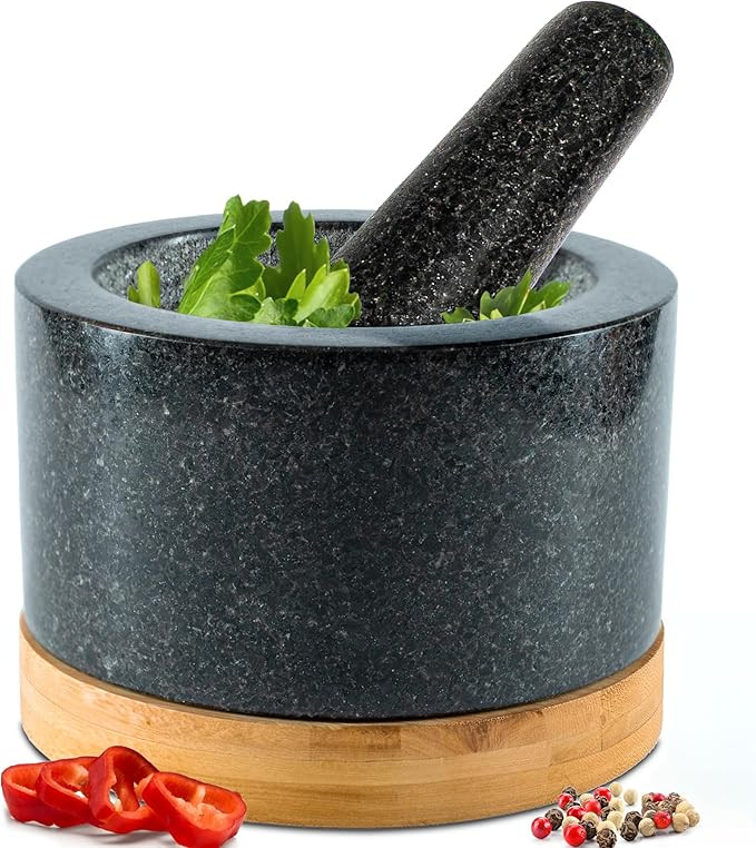Heavy Duty Mortar and Pestle Set with Bamboo Base, 100% Natural Granite Mortar and Pestle Small S... | Amazon (US)