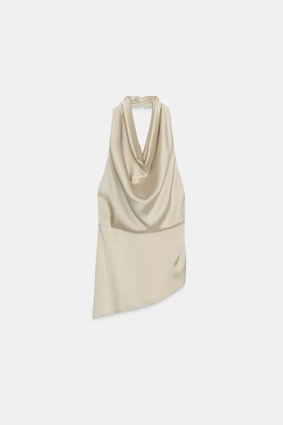 ASYMMETRIC SATIN EFFECT HALTER TOP | Zara US