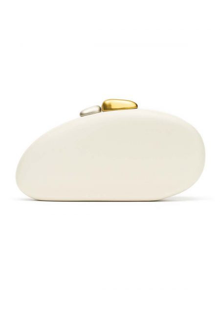 Modern Pebble Shaped Faux Leather Clutch in Ivory for Evening Soirees & Gallery Openings | Chicwish