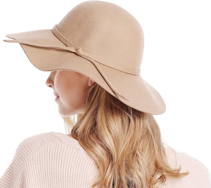 Bienvenu Women's Wide Brim Wool Ribbon Band Floppy Hat | Amazon (US)