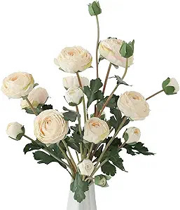 6Pcs Realistic Silk White Ranunculus Artificial Flowers Long Stems, 23.6" Tall Fake Flowers Faux ... | Amazon (US)