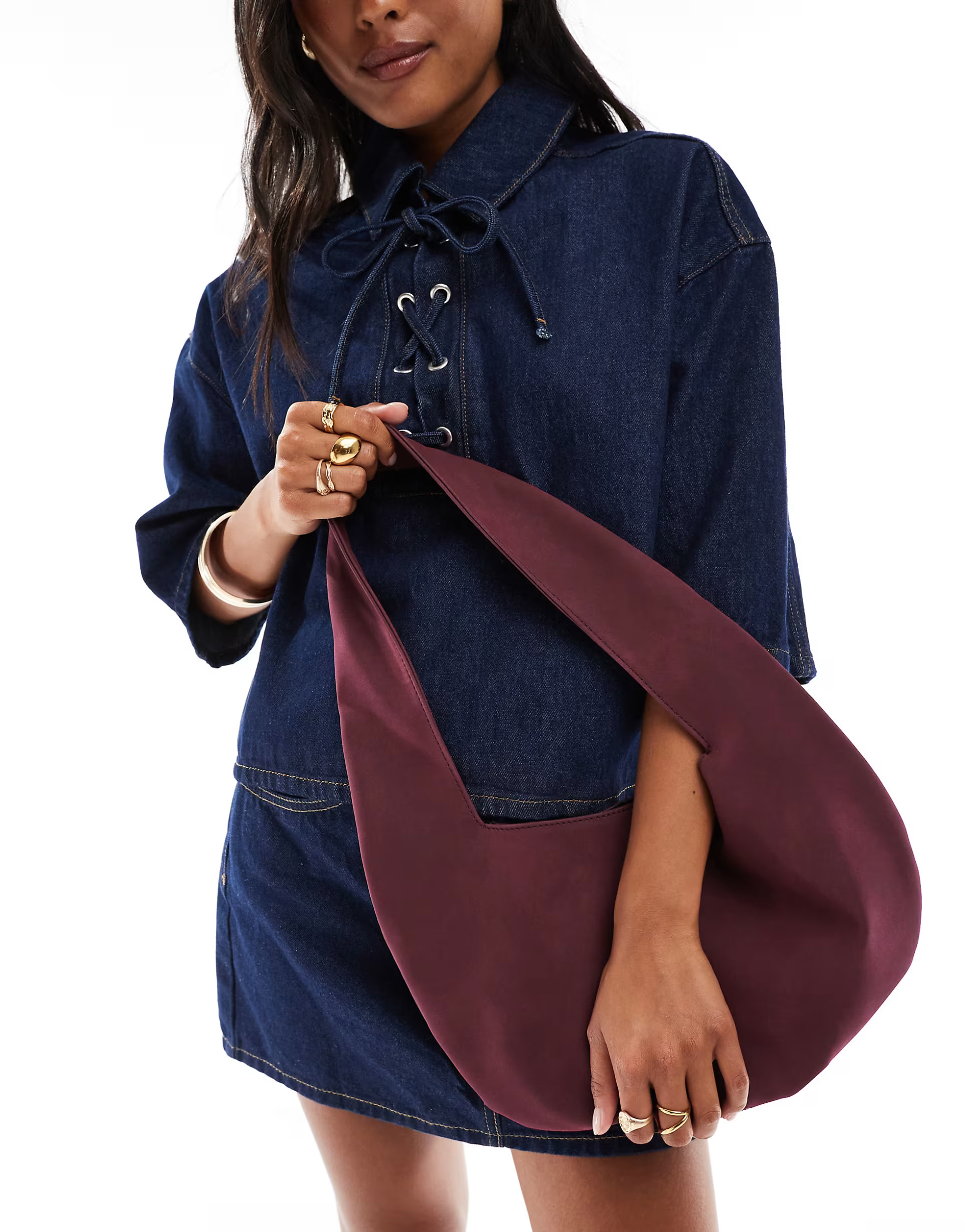 My Accessories slouchy round faux suede shoulder bag in burgundy | ASOS (Global)