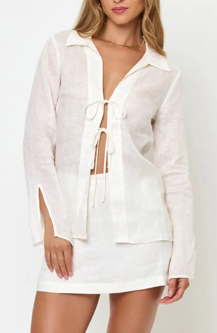 Venice Tie Front Linen Cover-Up Shirt | Nordstrom