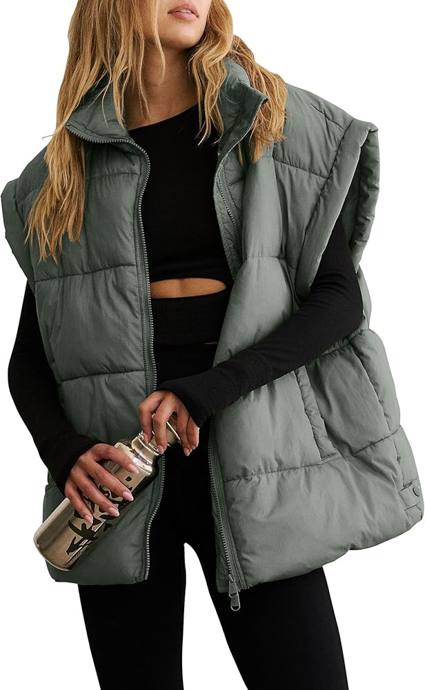 Women's Winter Crop Puffer Vest Lightweight Warm Flysleeve Stand Collar Padded Puffy Jackets Coat... | Amazon (US)