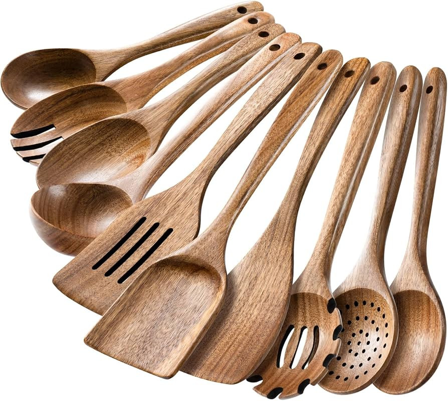 HSM Wooden Spoons for Cooking \u2013 10-Piece Wooden Utensil Set, Non-Stick Safe, Easy-to-Clean N... | Amazon (US)