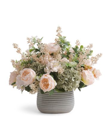 Hydrangeas Peonies And Eucalyptus Arranged In A Ceramic Vase | TJ Maxx
