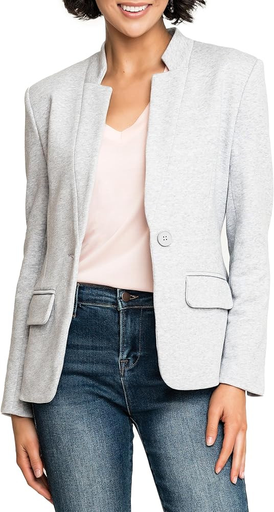 Notch Collar Blazer for Women - Dressy Casual Office Open Front Long Sleeve - Fashion Lined Knit ... | Amazon (US)