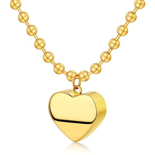 BONJOULRY Chunky Gold Love Heart Charm Necklace for Women 18K Gold Plated Chunky Ball Beaded Chain Necklaces Jewelry for Women | Amazon (US)