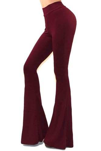Vivicastle Women's USA Boho Solid Hippie Wide Leg Flared Bell Bottom Pants (Burgundy, Small) | Amazon (US)