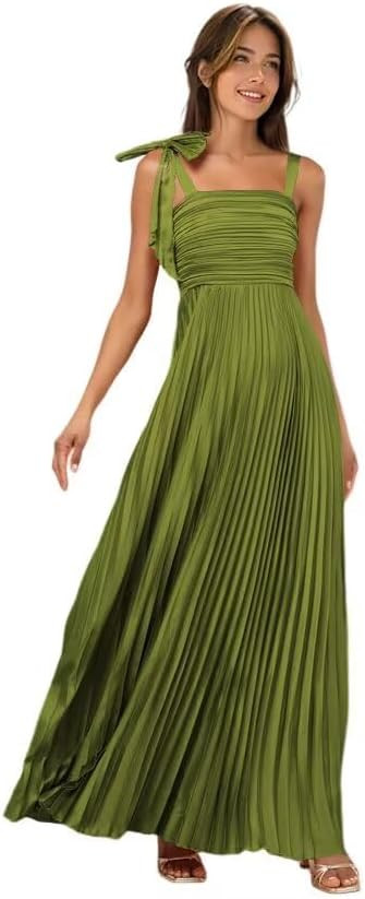 Square Neck Corset Satin Bridesmaid Dresses Long for Women Pleated Empire Waist Formal Dress DI24... | Amazon (US)