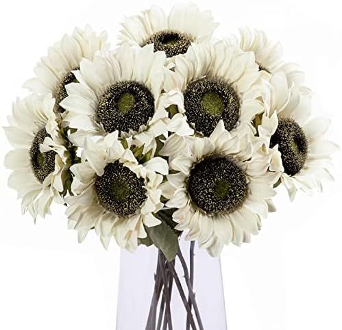 Hawesome White Sunflowers Artificial Flowers 7 Pcs Faux Silk Sunflowers Bouquet Fake Real Touch L... | Amazon (CA)
