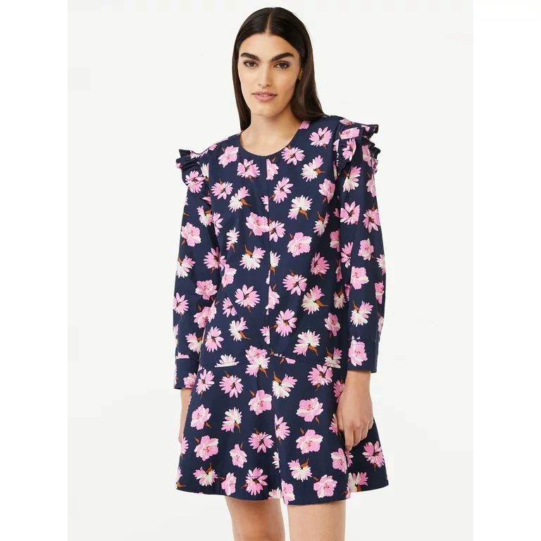 Free Assembly Women's Button Shoulder Mini Dress with Long Sleeves | Walmart (US)