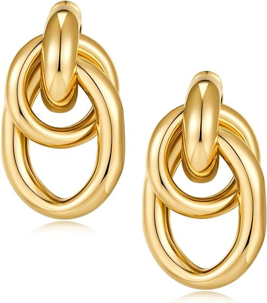 Gold Link Earrings for Women, Multi Styles Geometric Link Earrings | Amazon (US)