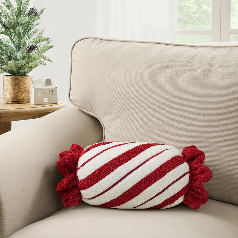 My Texas House 18" x 6" White/Red Candy Cane Bolster Decorative Pillow | Walmart (US)