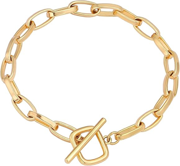 18k Gold Plated Personalized Chunky Cuban Oval Link Chain Bracelets for Men Toggle Rope Bracelet ... | Amazon (US)