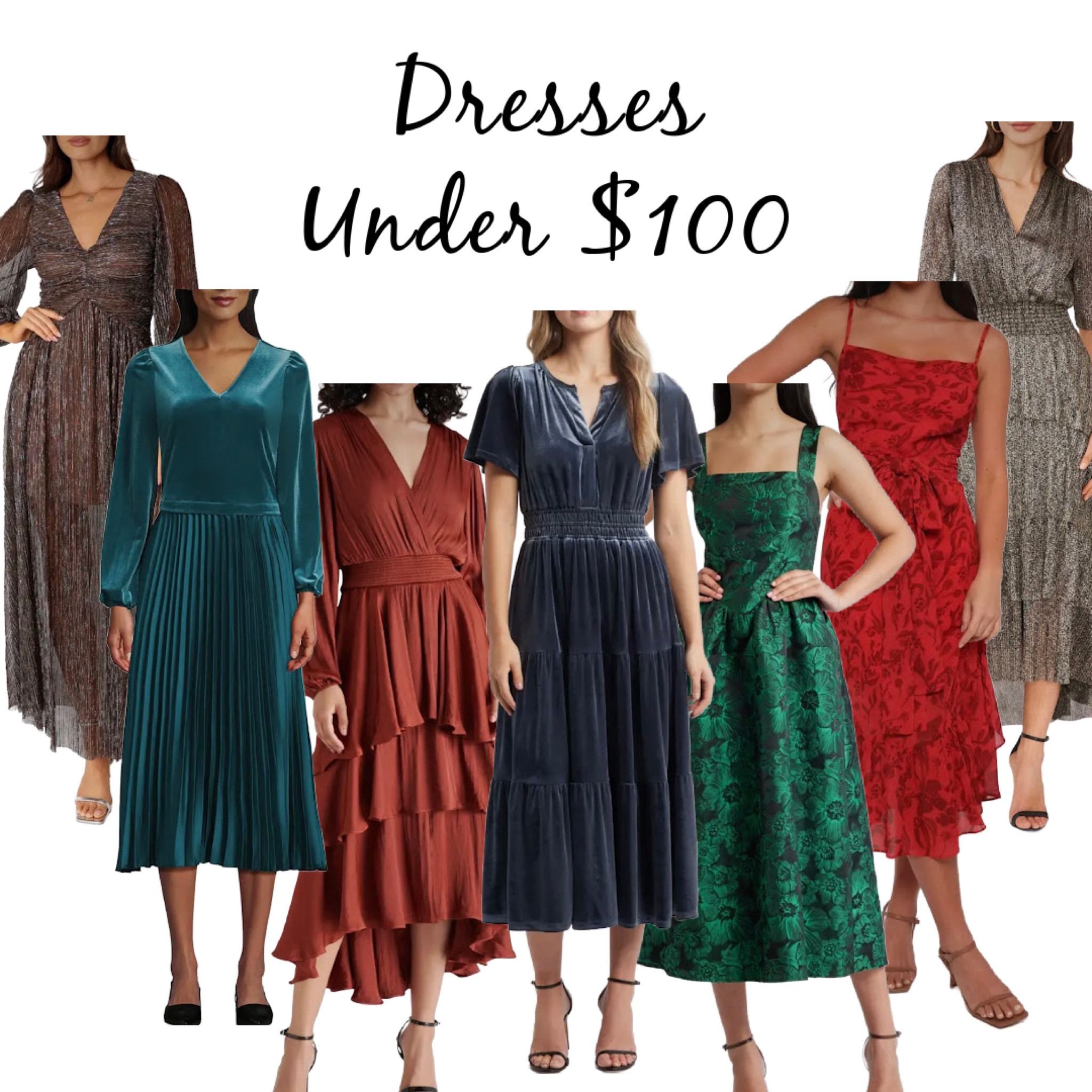 Beautiful holiday dresses under $100 

Velvet tiered midi dress
Metallic holiday dress
Green brocade dress
Pleated dresss
Red sleeveless wrap dress
Christmas dress
Wedding guest dress
Party dress
New Year’s Eve 

#LTKWedding #LTKHoliday #LTKFindsUnder100