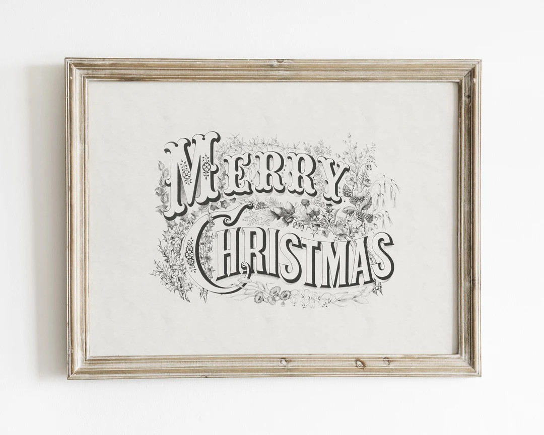 Antique Christmas wall decor, Merry Christmas art, Vintage Christmas art print, holiday wall art,... | Etsy (US)