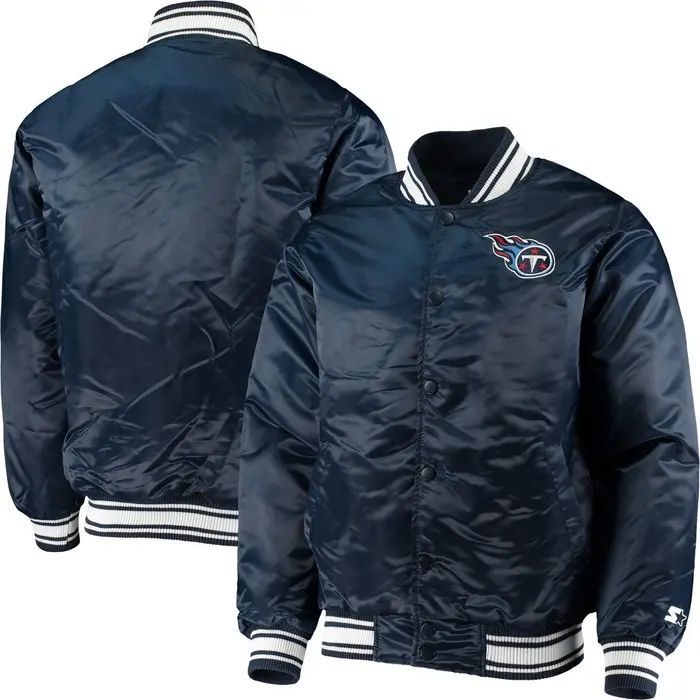 STARTER Men's Starter Navy Tennessee Titans Locker Room Satin Varsity Full-Snap Jacket | Nordstro... | Nordstrom