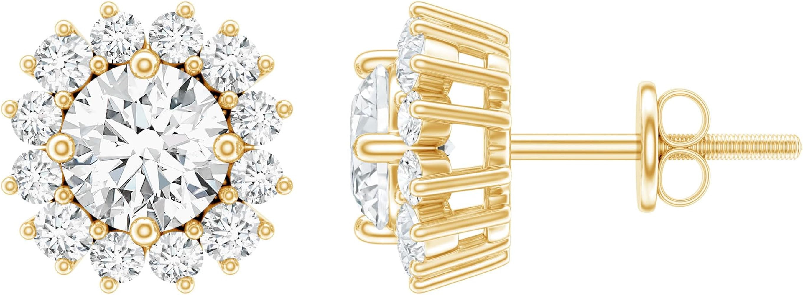 Certified Lab Grown Diamond Halo Earrings, Ef-Vs Quality, 5 mm Diamond Stud Earrings With Screw B... | Amazon (US)