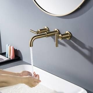 Flynama Wall-Mount Double-Handle Bathroom Faucet in Brushed Gold-RB-QY-0738 - The Home Depot | The Home Depot