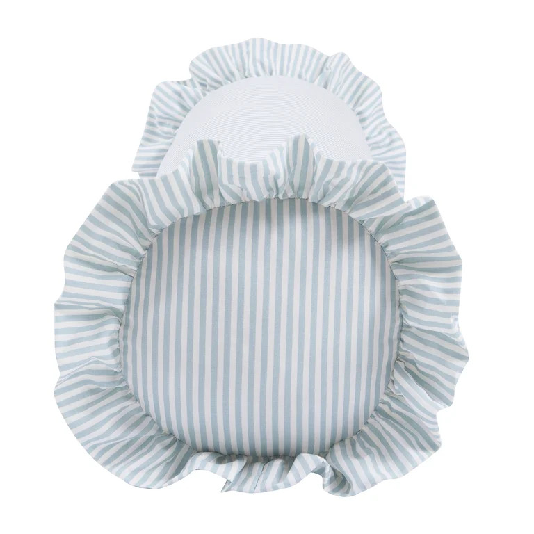 Home Decor Collection 8" x 36" Blue Striped Ruffle Bolster Decorative Pillow | Walmart (US)