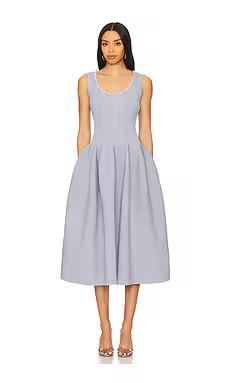 self-portrait Ribbed Knit Diamante Midi Dress in Blue from Revolve.com | Revolve Clothing (Global)
