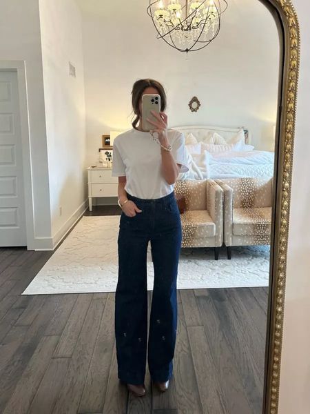 abercrombie tee (tts, xs) target wide leg jeans (0, regular but might order long to wear with wedges or taller heeled boots) This outfit is such a casual classic look! 

#LTKfindsunder50 #LTKstyletip