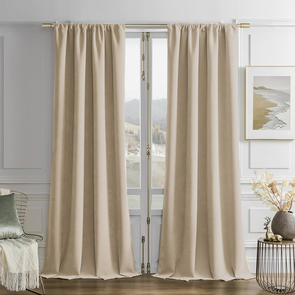 Joydeco Latte Coffee Velvet Curtains 96 Inches Long 2 Panels, Soft Luxury Thermal Insulated Room ... | Amazon (US)