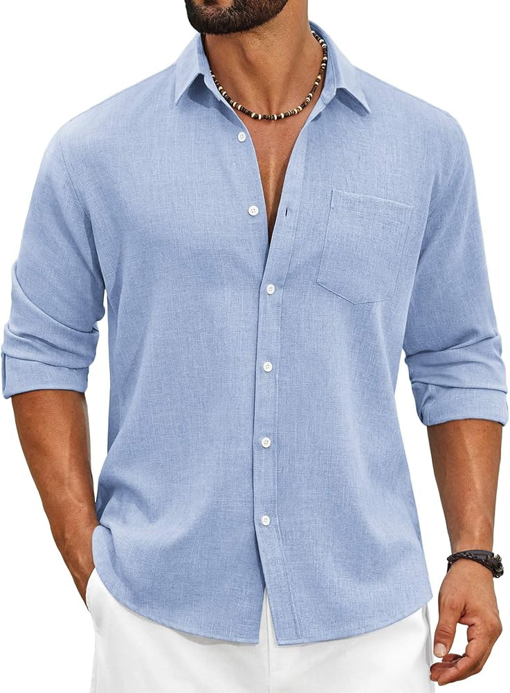 COOFANDY Men's Cotton Linen Button Down Shirts Long Sleeve Casual Summer Beach Shirts for Men | Amazon (US)