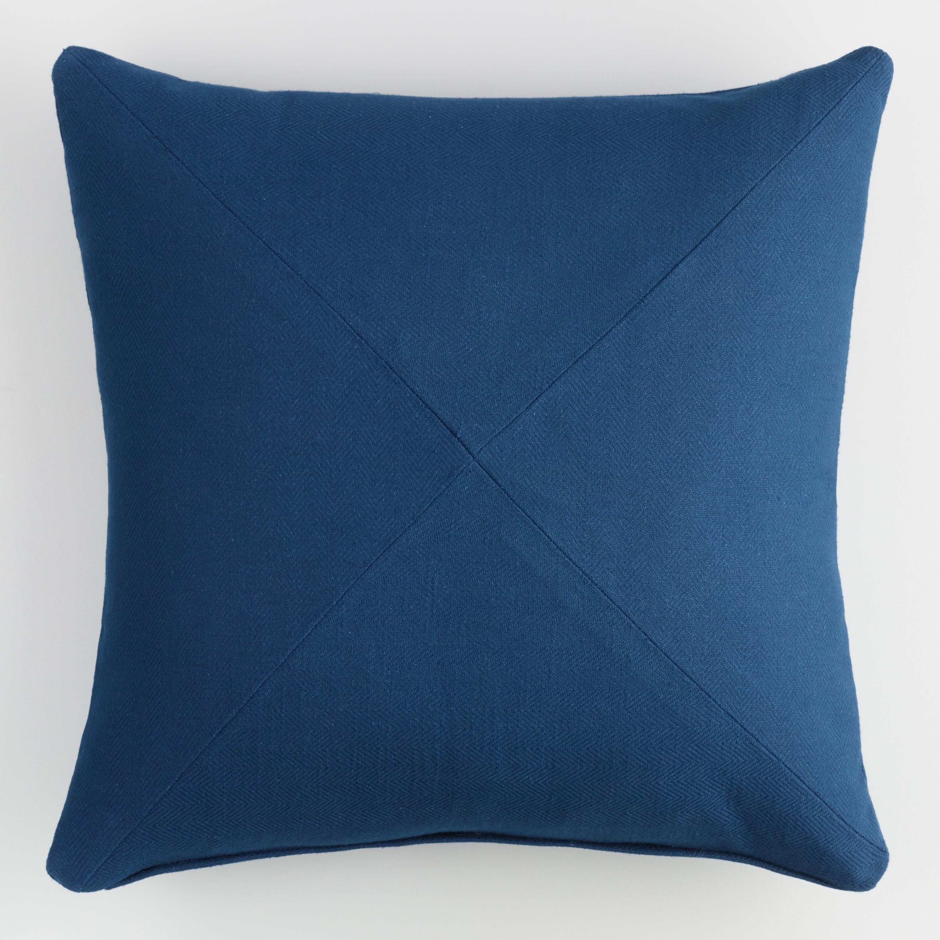 Indigo Blue Herringbone Cotton Throw Pillow | World Market