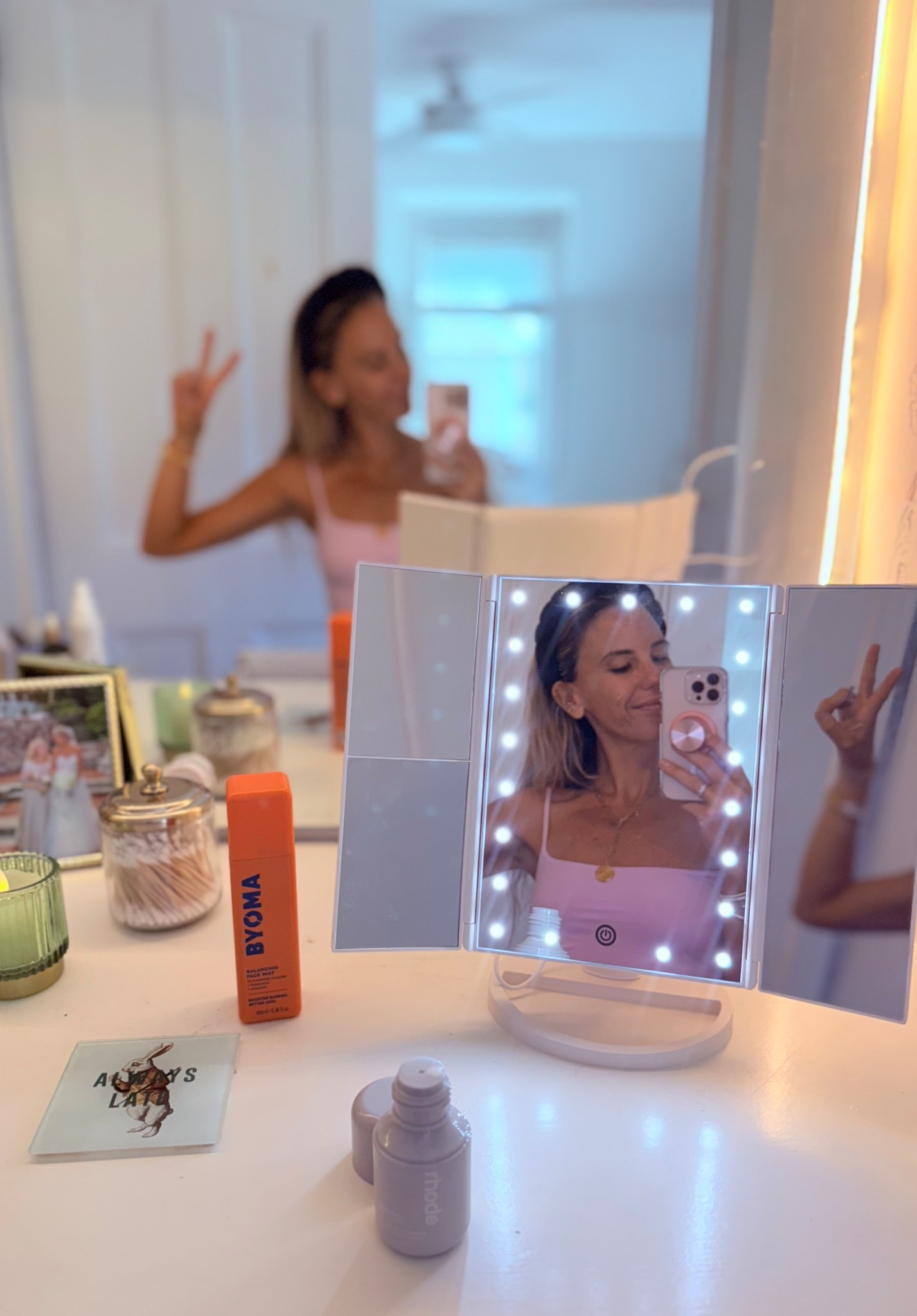 The bedroom vanity is finally starting to take shape. This light-up mirror is such a helpful little upgrade! Under $20!

#LTKHome #LTKFindsUnder50