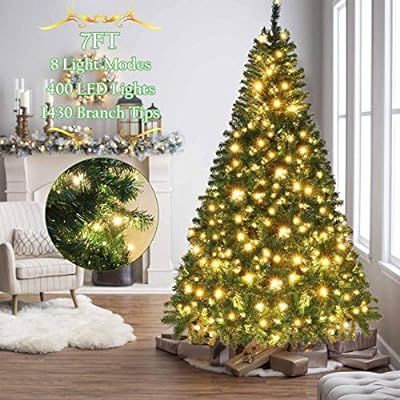 OurWarm 7ft Pre-Lit Artificial Christmas Tree PVC Xmas Tree with 400 UL-Certified LED Lights and ... | Amazon (US)