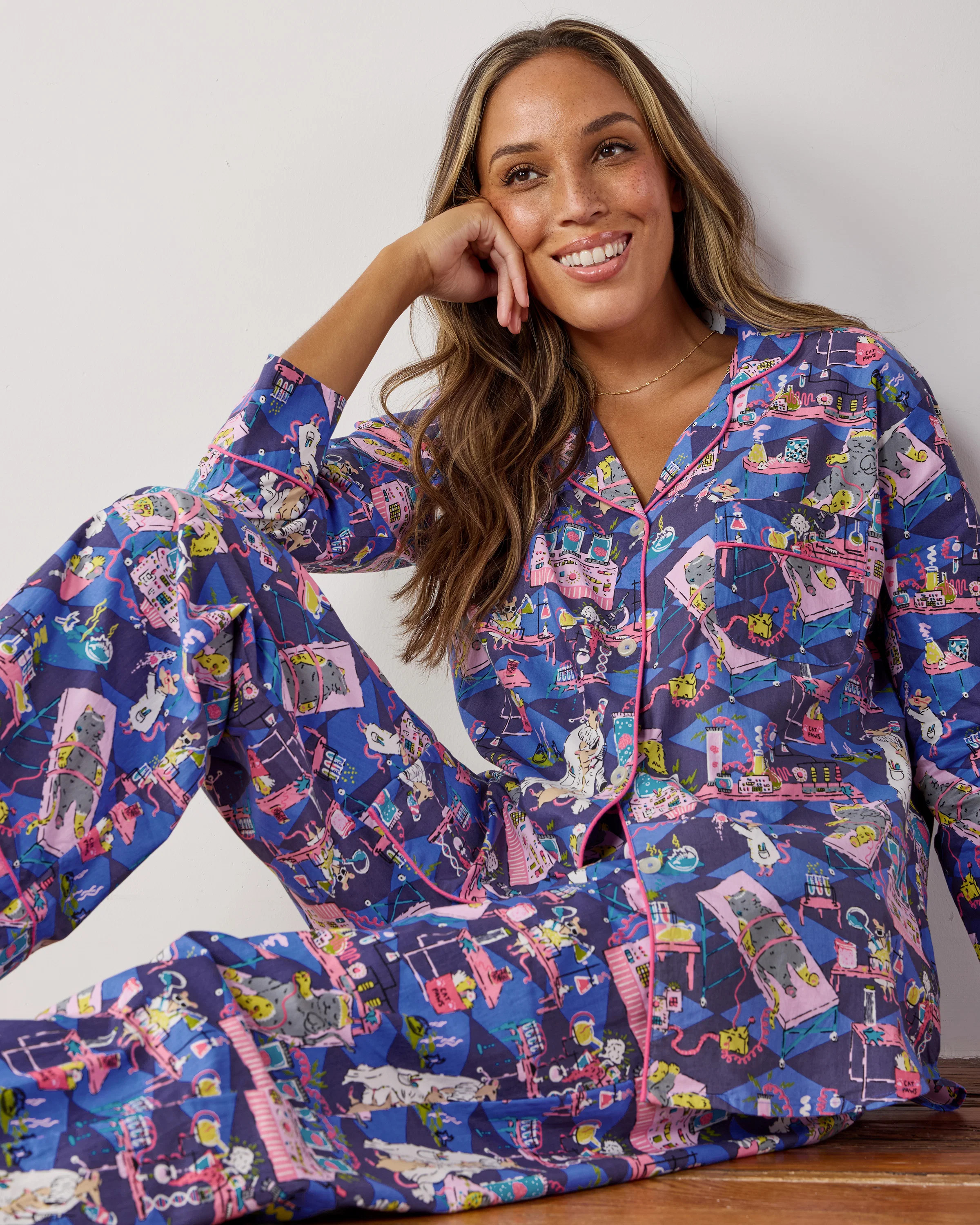 It's Alive - Long PJ Set - Checkered Sapphire | Printfresh