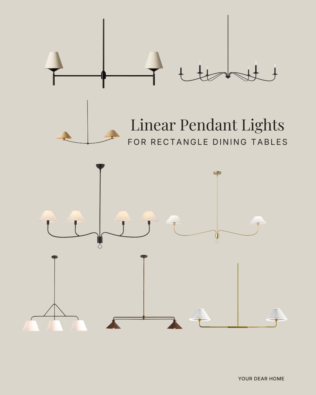 Lighting should mirror your table shape. Linear pendants work best over rectangular tables and create that balanced, intentional look. These options feel classic but fresh, the kind of fixtures that elevate the room without screaming for attention. 

 #LTKHome