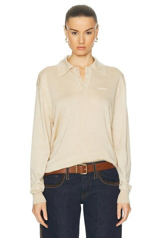 Miu Miu Cashmere Polo Top in Nude | FWRD 