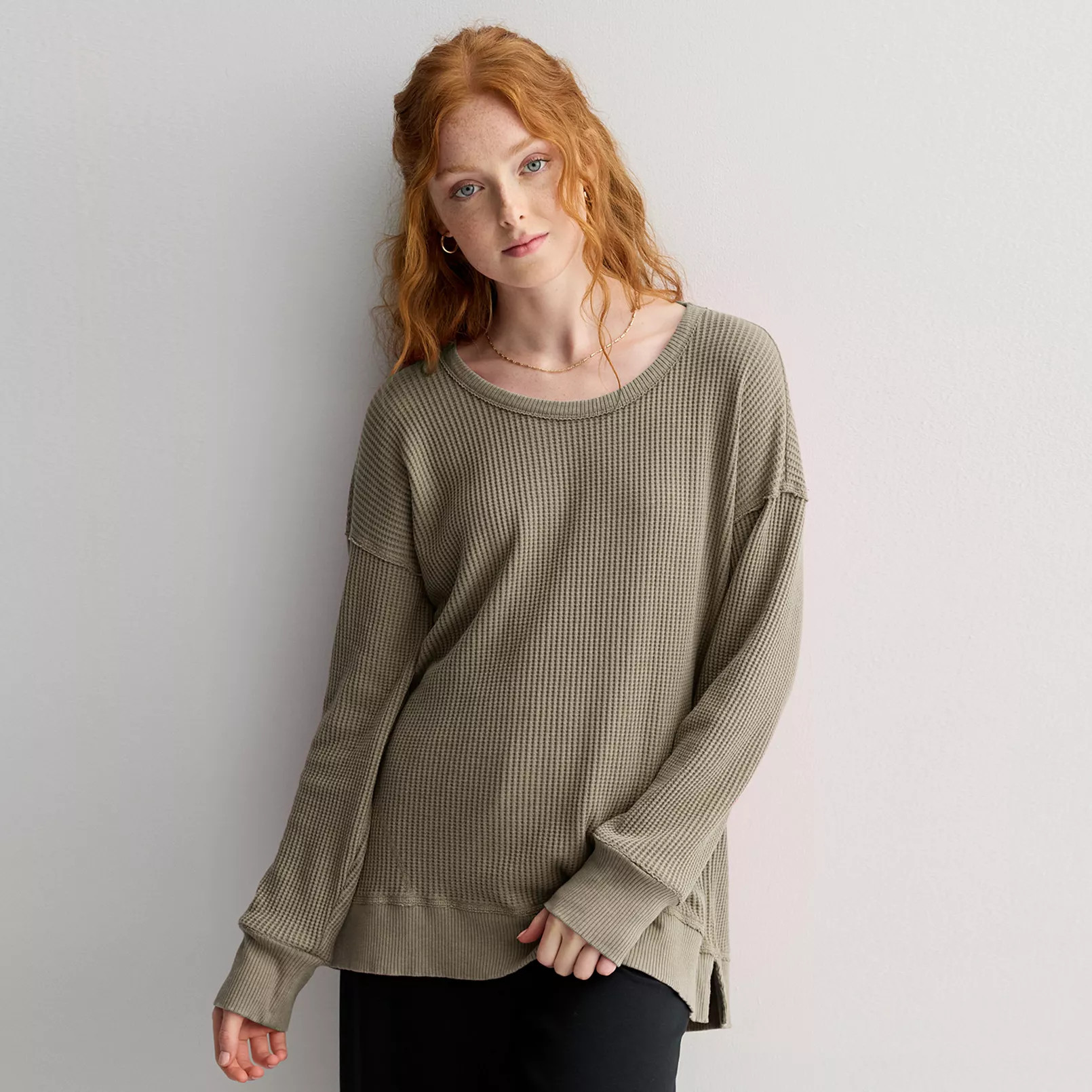 Juniors' SO® Oversized Waffle Scoop Neck Top | Kohl's