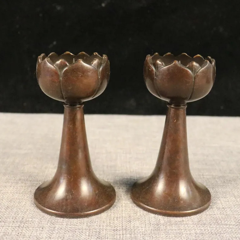 A Pair Vintage Brass Carved Lotus Candlestick. Home Decoration - Etsy | Etsy (Global)