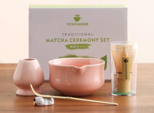 Ochcahser Matcha Set, Pink Ceramic Matcha Kit Includes Matcha Bowl, Matcha Whisk Holder (chasen), Bamboo Matcha Whisk, Bamboo Scoop and Scoop Stand, Japanese Tea Set for Women | Amazon (US)