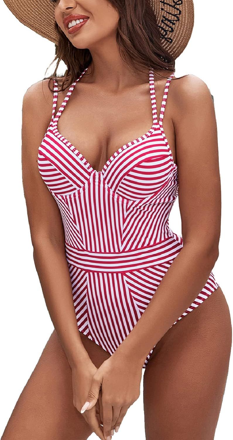 Modihito Women's Stripe Moulded Adjustable Straps One Piece Swimsuit | Amazon (US)