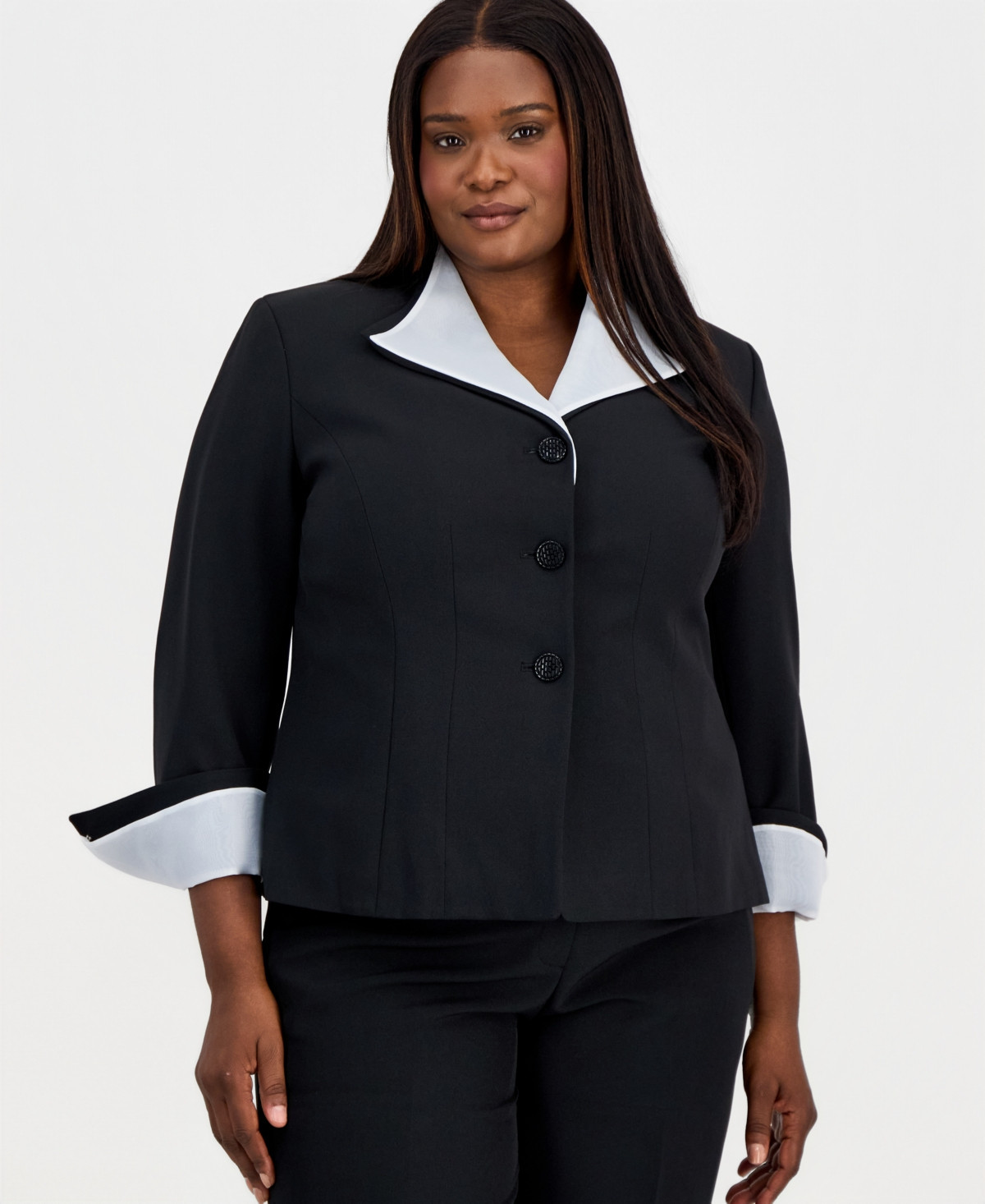Kasper Plus Size Three-Button Blazer - Black/Vanilla Ice | Macy's