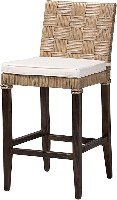 Bali & pari Fatima Natural Rattan Counter Chair with Cushion – Handwoven Wicker Chair with Bask... | Amazon (US)
